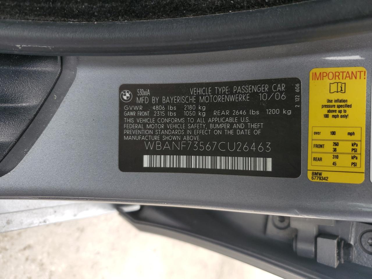2007 BMW 5er VIN WBANF73567CU26463 Copart auction photo, front end damage thumbnail 14