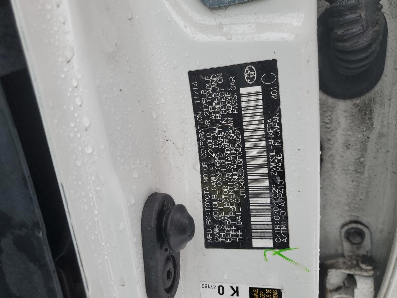 2015 Toyota Prius VIN JTDKN3DU3F0428291 Copart auction photo, all over damage thumbnail 13