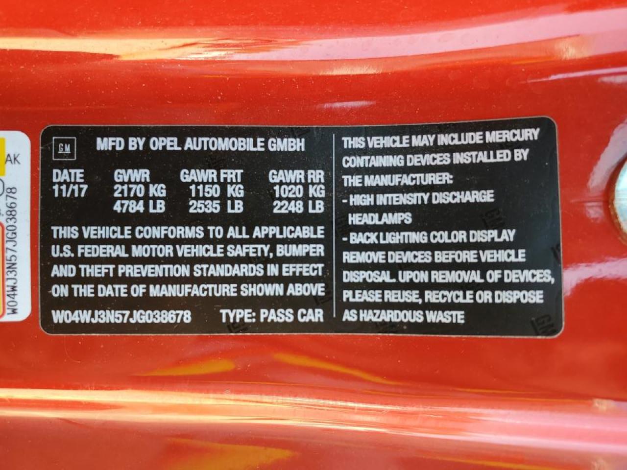 2018 Buick Cascada VIN W04WJ3N57JG038678 Copart auction photo, front end / rear end damage thumbnail 14