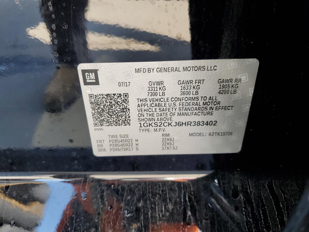 2017 GMC Yukon VIN 1GKS2CKJ6HR383402 Copart auction photo, rear end / side damage thumbnail 13