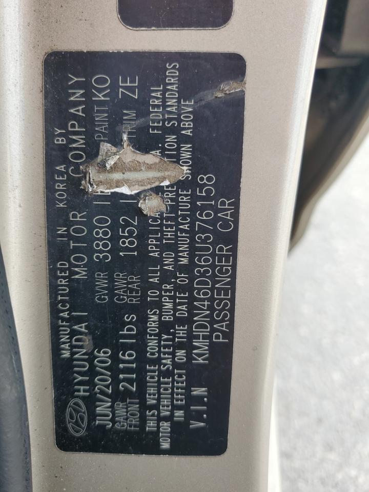 2006 Hyundai Elantra VIN KMHDN46D36U376158 Copart auction photo, normal wear damage thumbnail 12