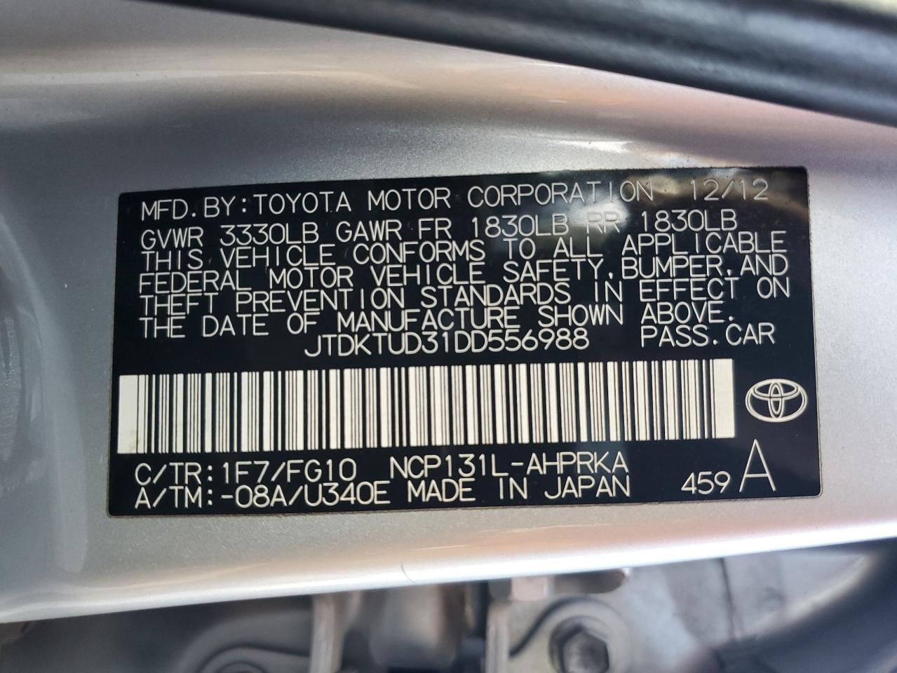 2013 Toyota Yaris VIN JTDKTUD31DD556988 Copart auction photo, front end / undercarriage damage thumbnail 11