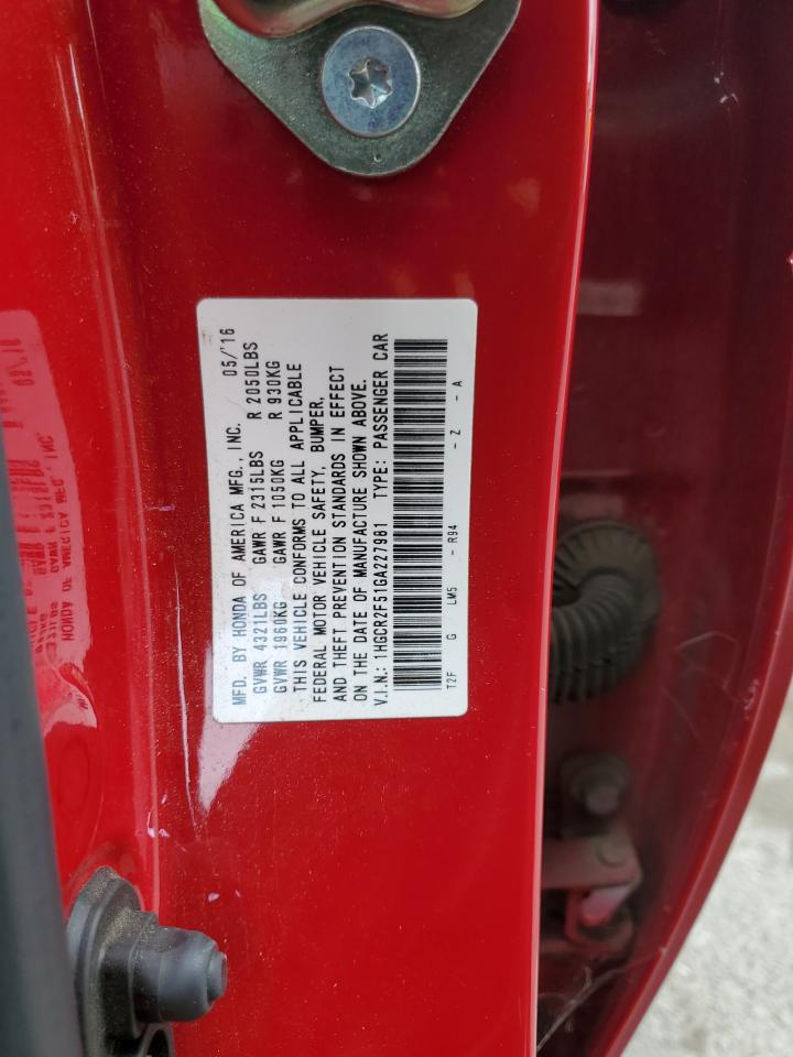 2016 Honda Accord VIN 1HGCR2F51GA227981 Copart auction photo, all over / front end damage thumbnail 14