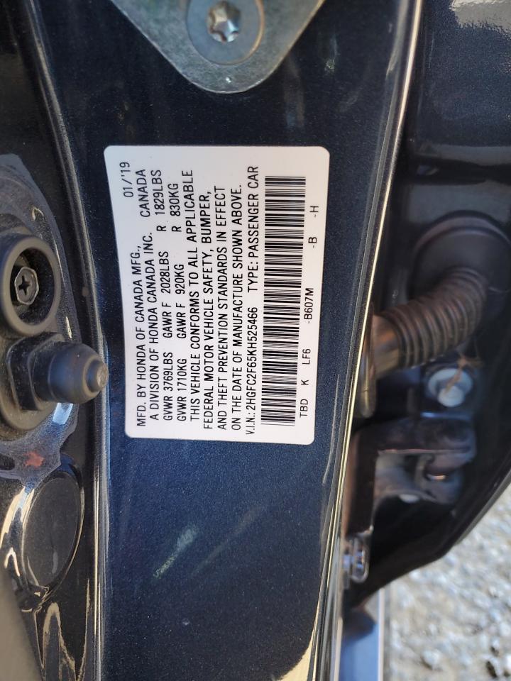 2019 Honda Civic VIN 2HGFC2F65KH525466 Copart auction photo, front end damage thumbnail 14