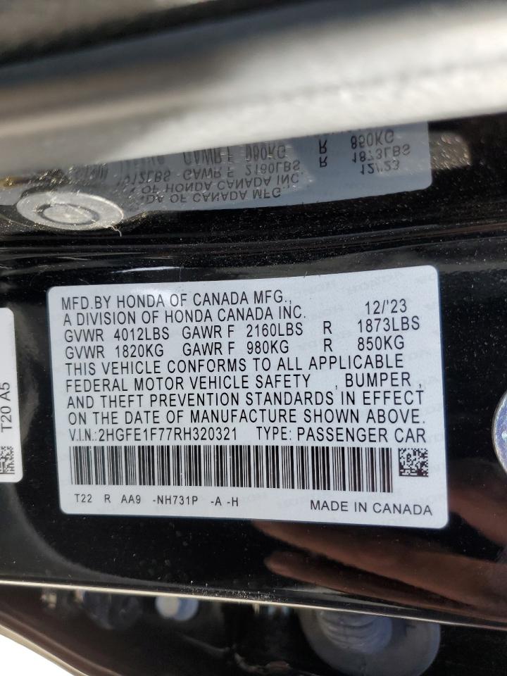 2024 Honda Civic VIN 2HGFE1F77RH320321 Copart auction photo, front end / minor dent/scratches damage thumbnail 14