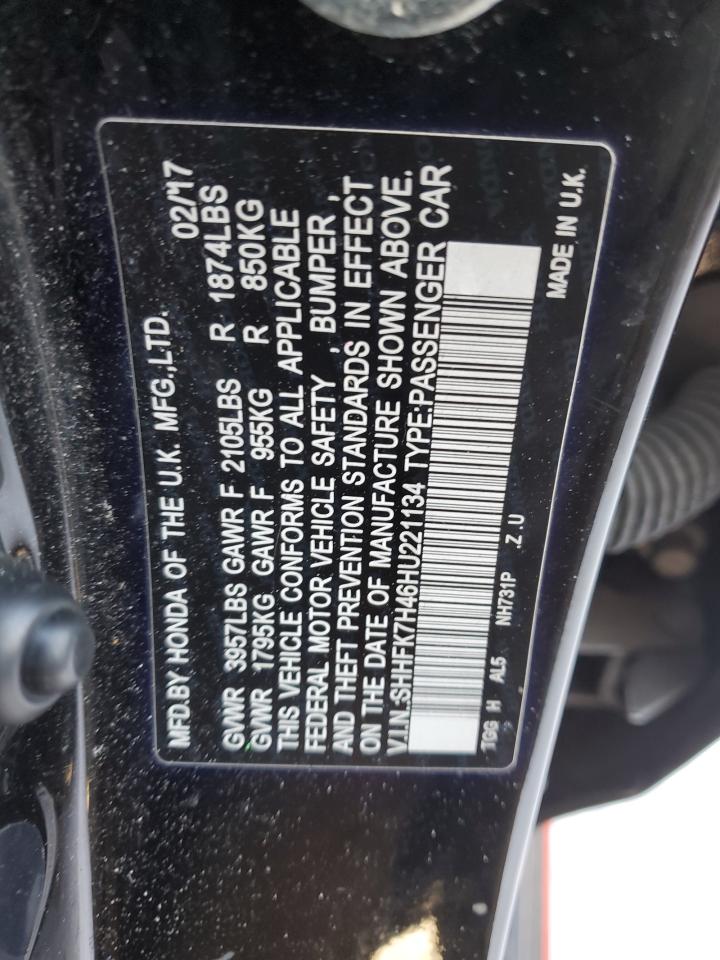 2017 Honda Civic VIN SHHFK7H46HU221134 Copart auction photo, all over damage thumbnail 12