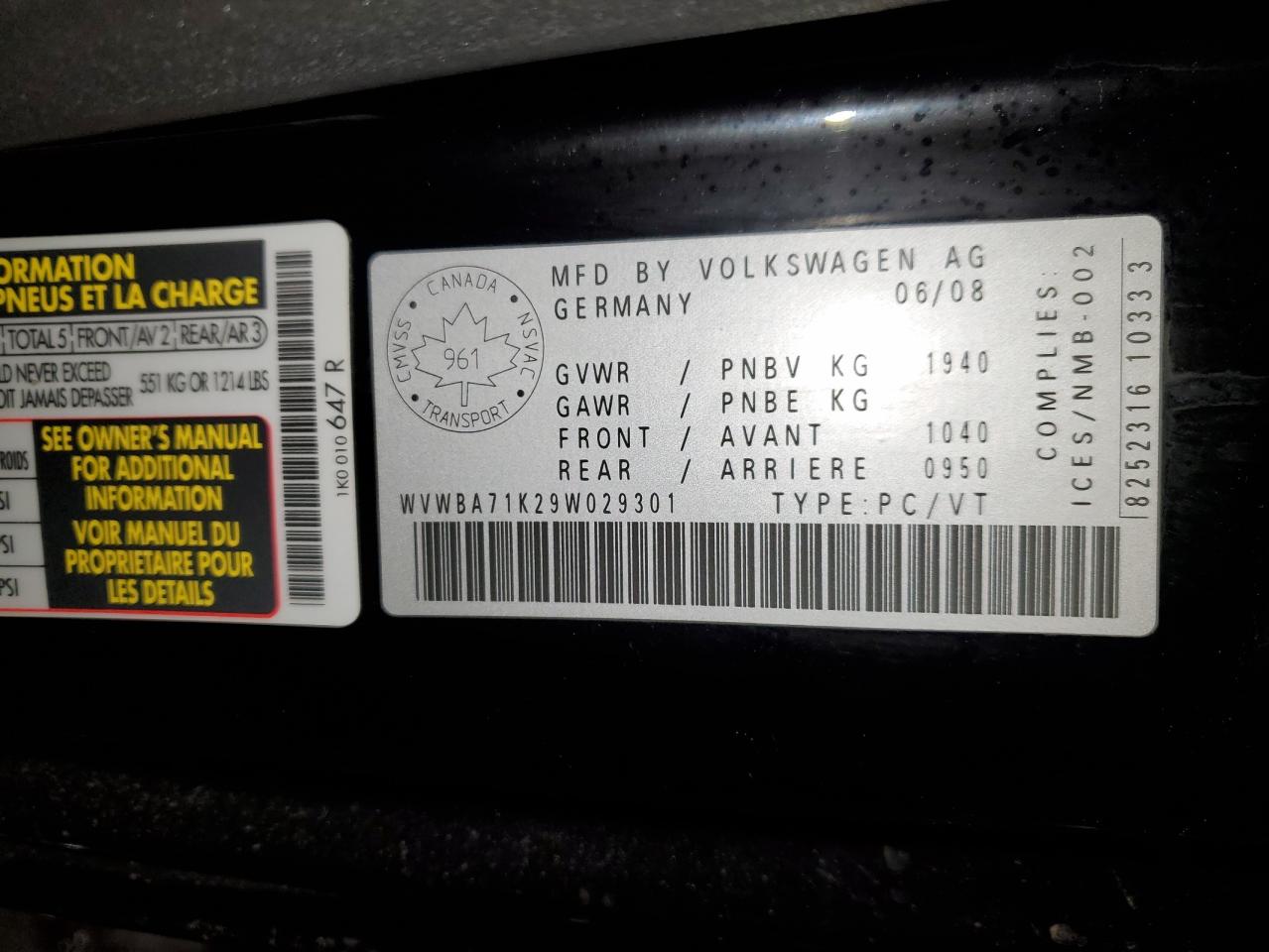 2009 Volkswagen Golf VIN WVWBA71K29W029301 Copart auction photo, front end / rear end damage thumbnail 12
