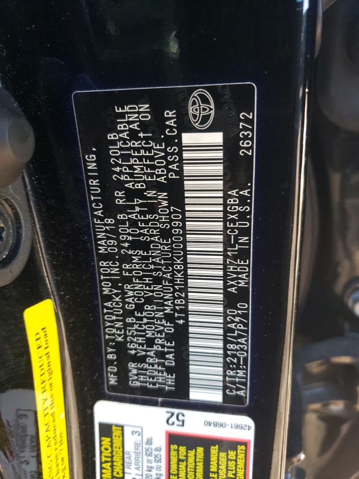 2019 Toyota Camry VIN 4T1B21HK8KU009907 Copart auction photo, front end damage thumbnail 14