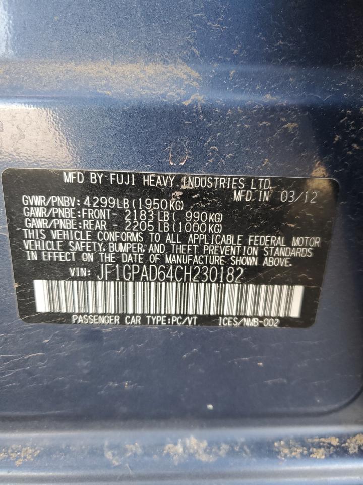 2012 Subaru Impreza VIN JF1GPAD64CH230182 Copart auction photo, rear end / side damage thumbnail 12
