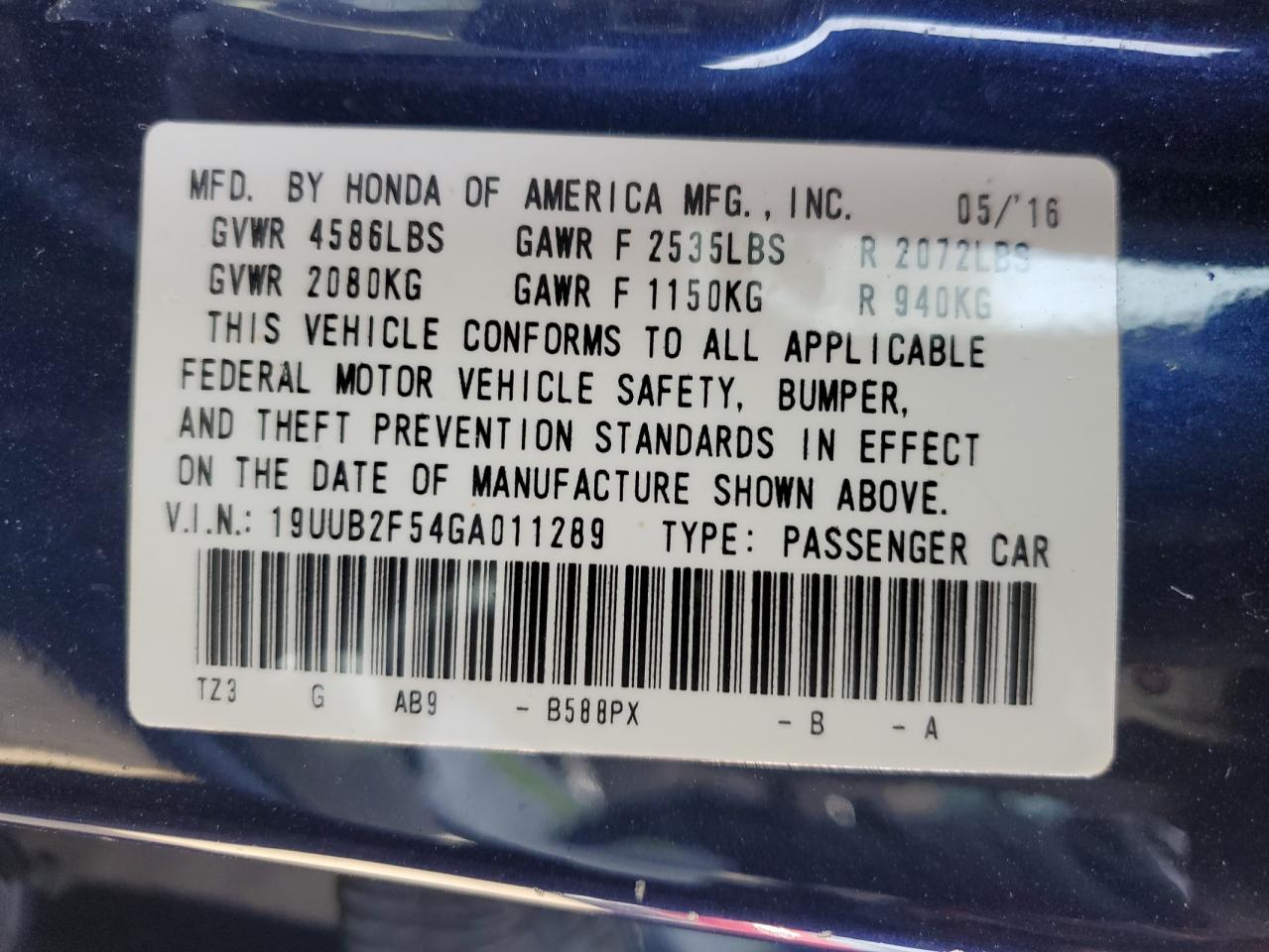 2016 Acura TLX VIN 19UUB2F54GA011289 Copart auction photo, side / front end damage thumbnail 14