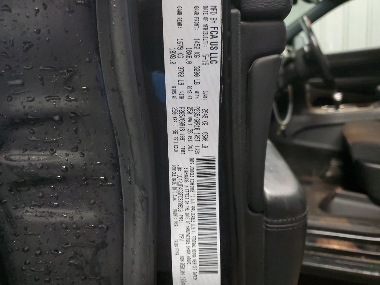 2015 Jeep Grand Cherokee VIN 1C4RJFAG6FC870653 Copart auction photo, side damage thumbnail 13