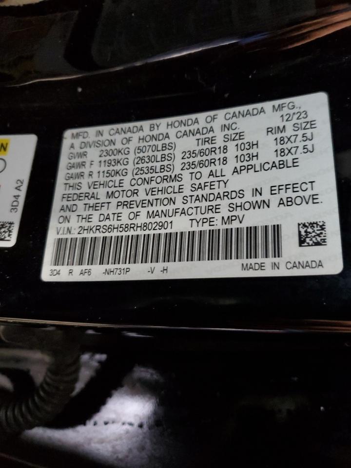 2024 Honda CR-V VIN 2HKRS6H58RH802901 Copart auction photo, front end damage thumbnail 13