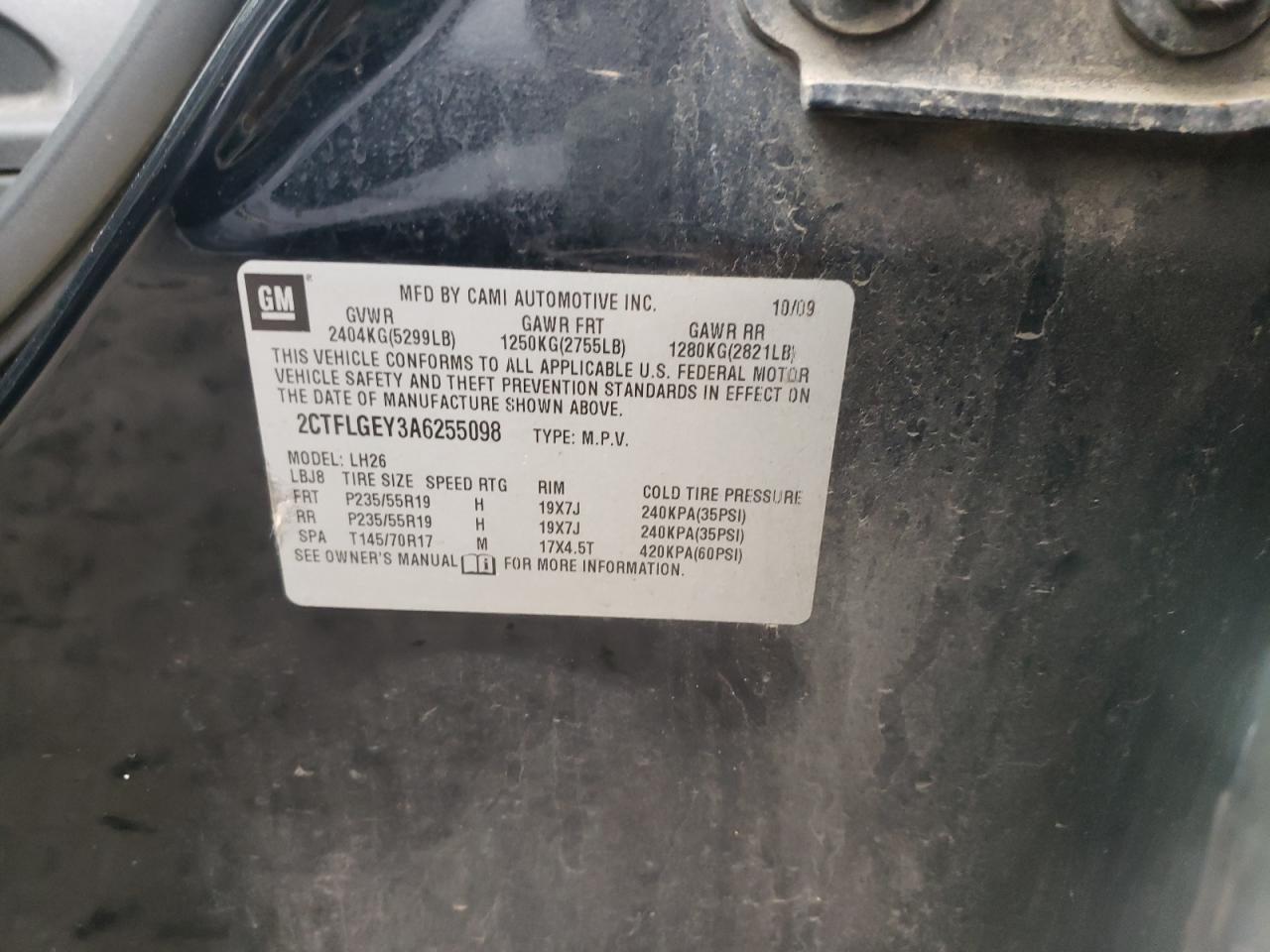 2010 GMC Terrain VIN 2CTFLGEY3A6255098 Copart auction photo, side damage thumbnail 13