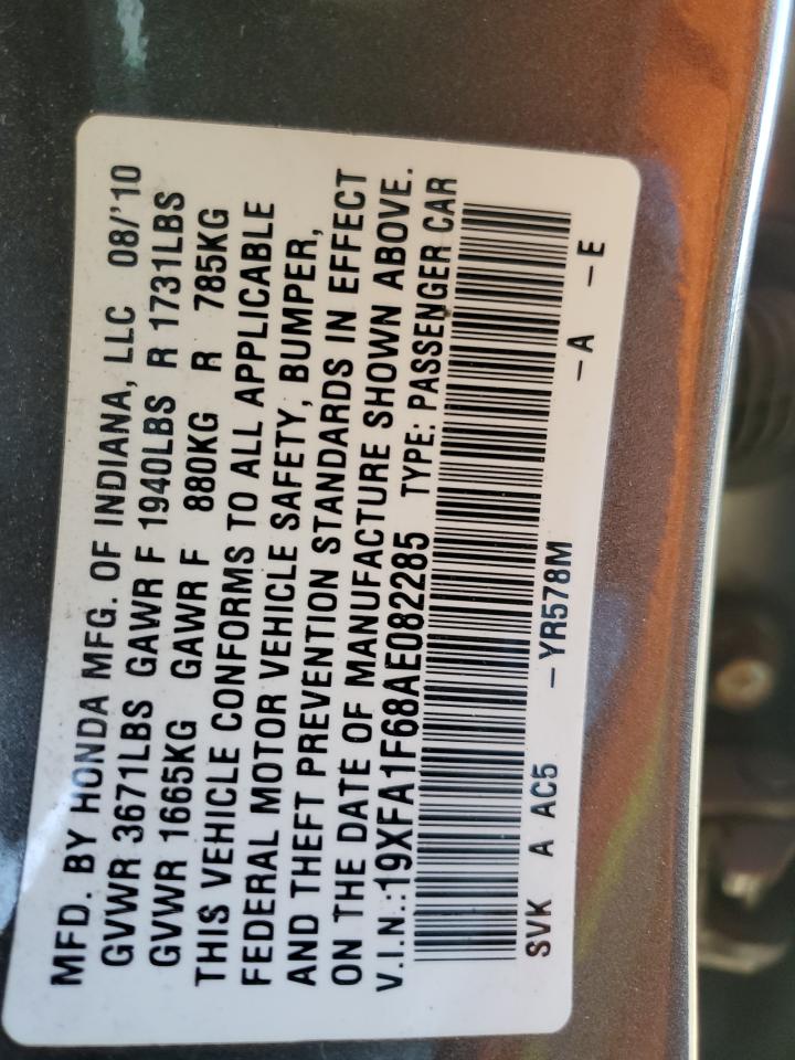 2010 Honda Civic VIN 19XFA1F68AE082285 Copart auction photo, front end damage thumbnail 13