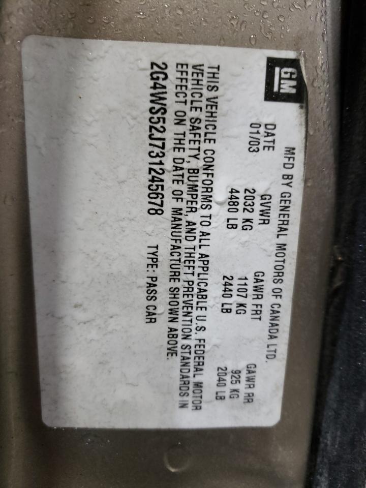 2003 Buick Century VIN 2G4WS52J731245678 Copart auction photo, side / front end damage thumbnail 12