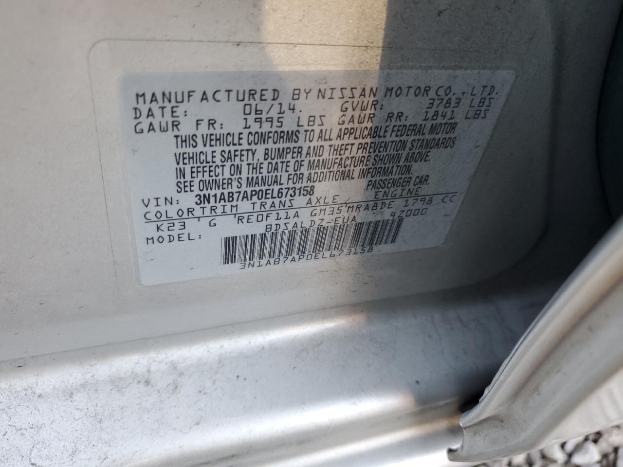 2014 Nissan Sentra VIN 3N1AB7AP0EL673158 Copart auction photo, mechanical damage thumbnail 12