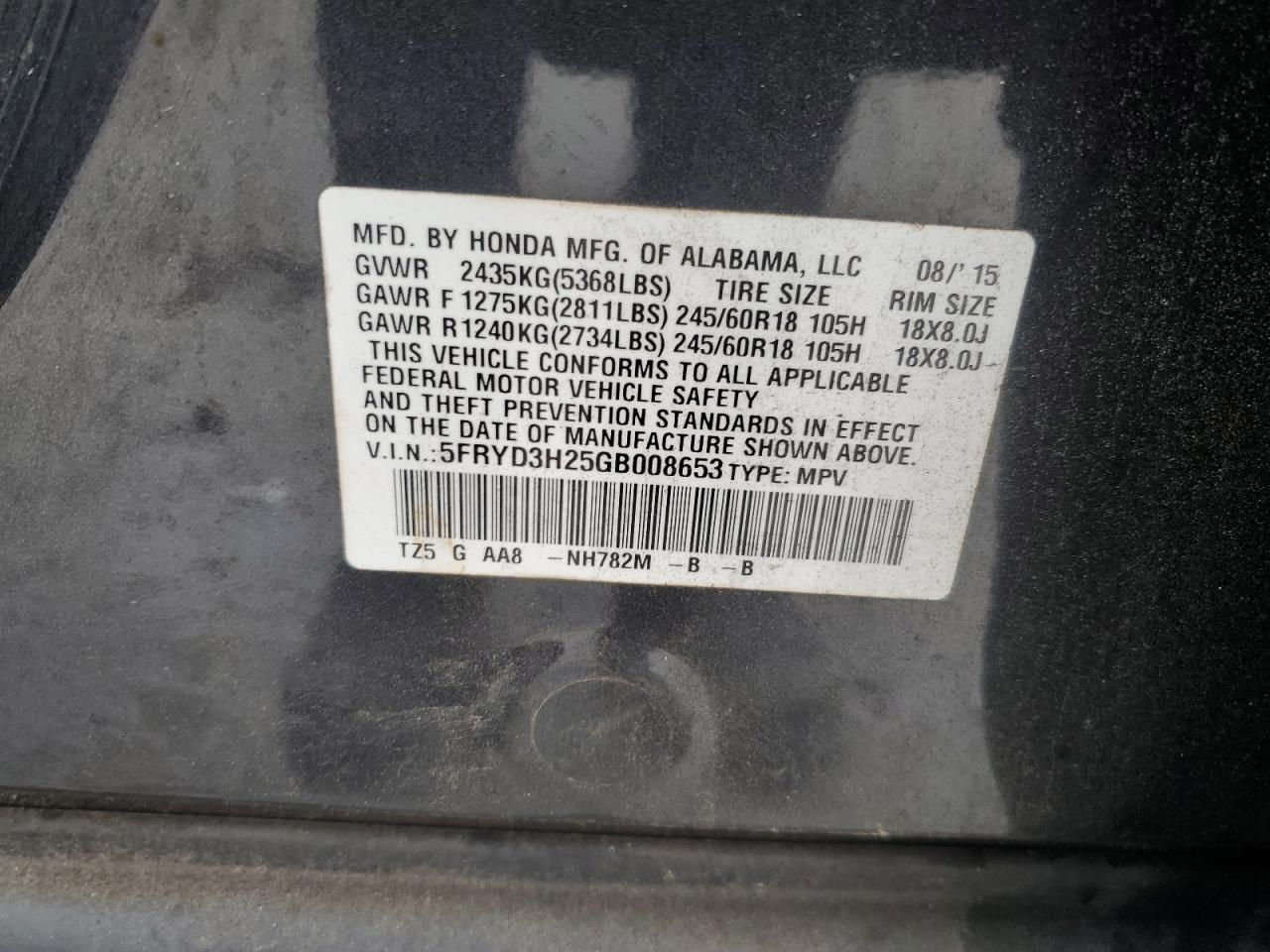 2016 Acura MDX VIN 5FRYD3H25GB008653 Copart auction photo, front end / side damage thumbnail 13