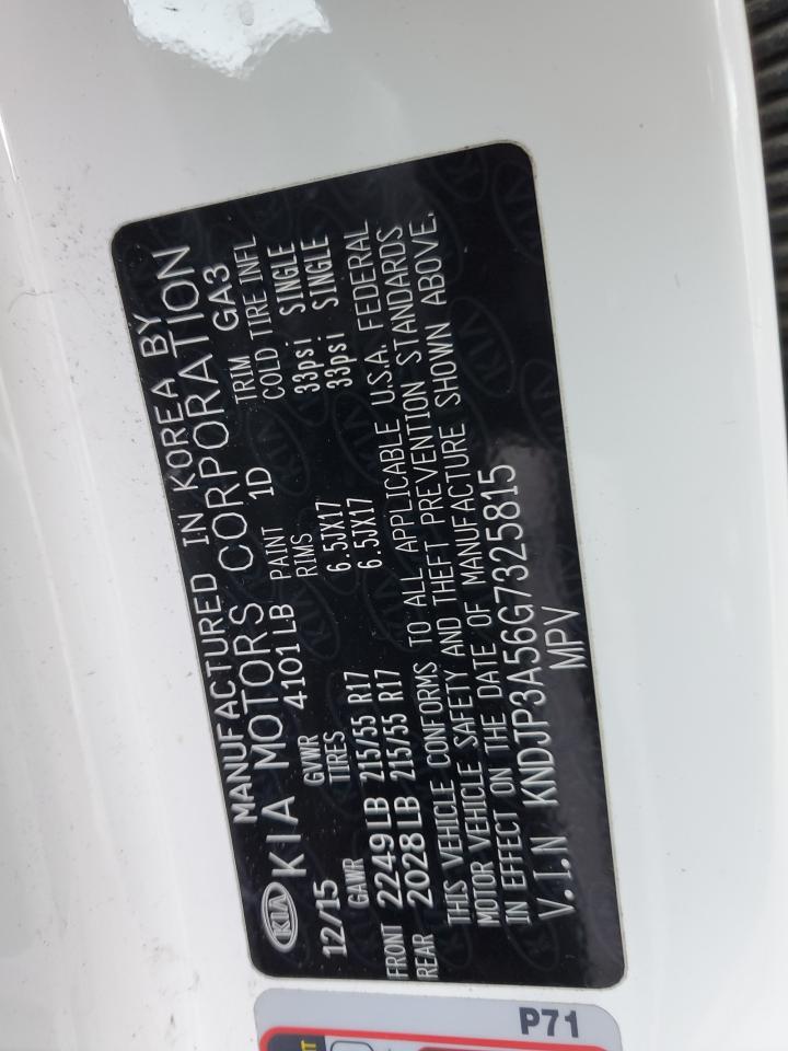 2016 KIA Soul VIN KNDJP3A56G7325815 Copart auction photo, front end damage thumbnail 12