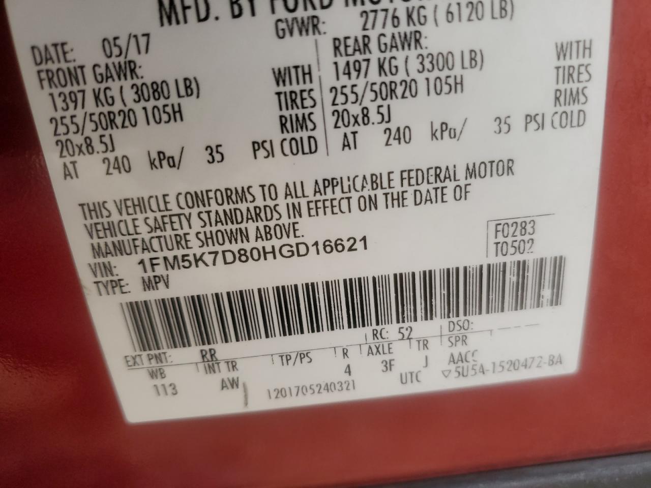 2017 Ford Explorer VIN 1FM5K7D80HGD16621 Copart auction photo, front end damage thumbnail 13