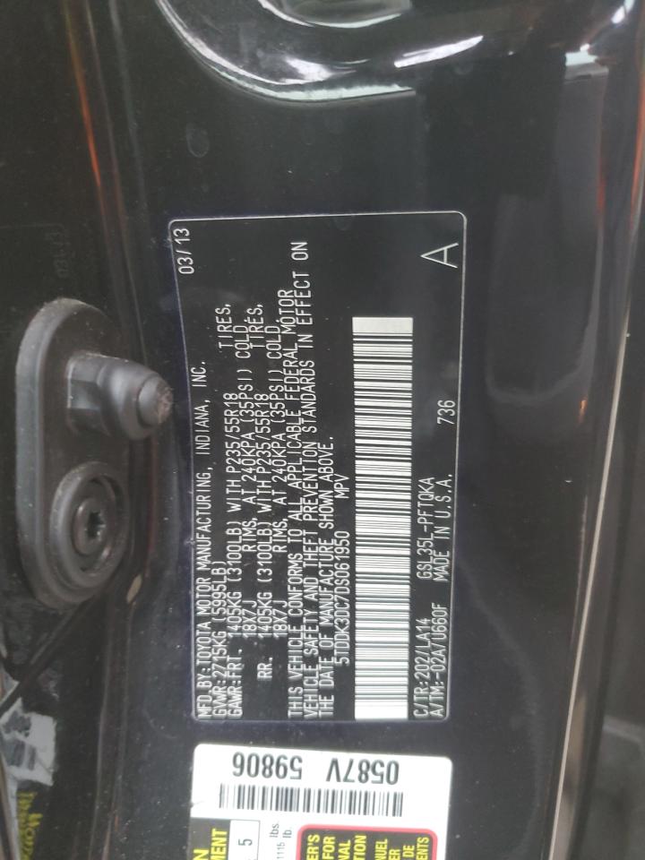 2013 Toyota Sienna VIN 5TDDK3DC7DS061950 Copart auction photo, front end / frame damage damage thumbnail 15