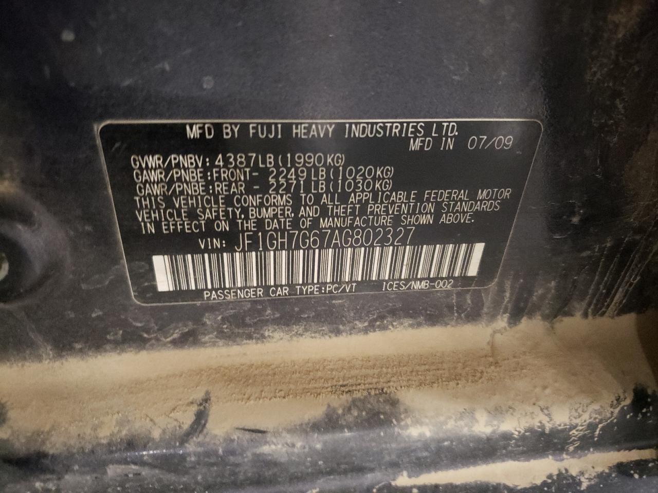 2010 Subaru WRX VIN JF1GH7G67AG802327 Copart auction photo, front end / side damage thumbnail 12