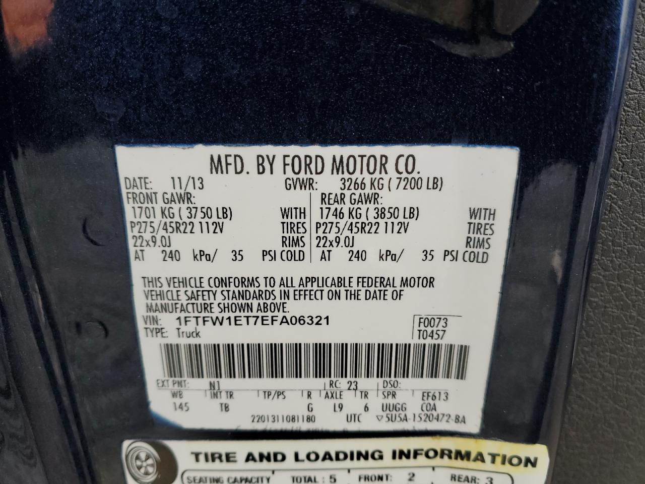 2014 Ford F-150 VIN 1FTFW1ET7EFA06321 Copart auction photo, front end damage thumbnail 14