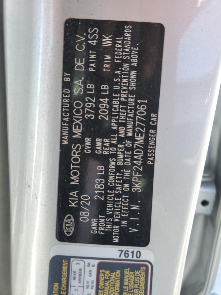 2021 KIA Forte VIN 3KPF24AD7ME277061 Copart auction photo, minor dent/scratches damage thumbnail 12