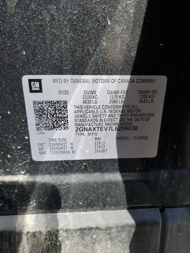 2020 Chevrolet Equinox VIN 2GNAXTEV7L6259030 Copart auction photo, front end / mechanical damage thumbnail 16
