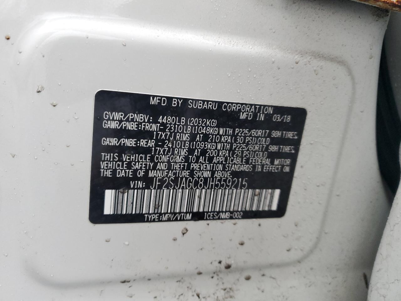 2018 Subaru Forester VIN JF2SJAGC8JH559215 Copart auction photo, front end damage thumbnail 12