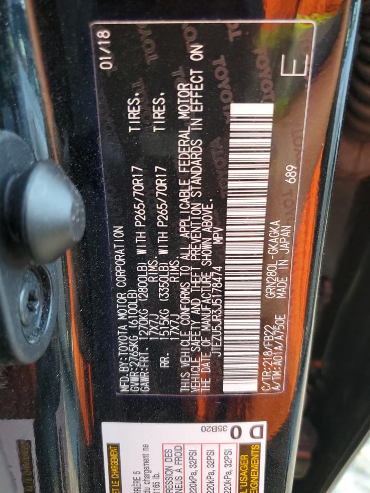2018 Toyota 4Runner VIN JTEZU5JR3J5178474 Copart auction photo, all over damage thumbnail 14