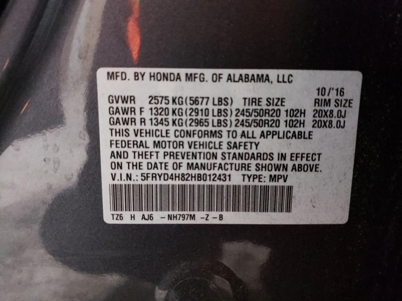 2017 Acura MDX VIN 5FRYD4H82HB012431 Copart auction photo, front end damage thumbnail 14