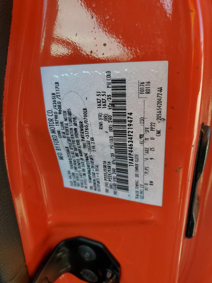 2004 Ford Mustang VIN 1FAFP44634F219474 Copart auction photo, water/flood damage thumbnail 12