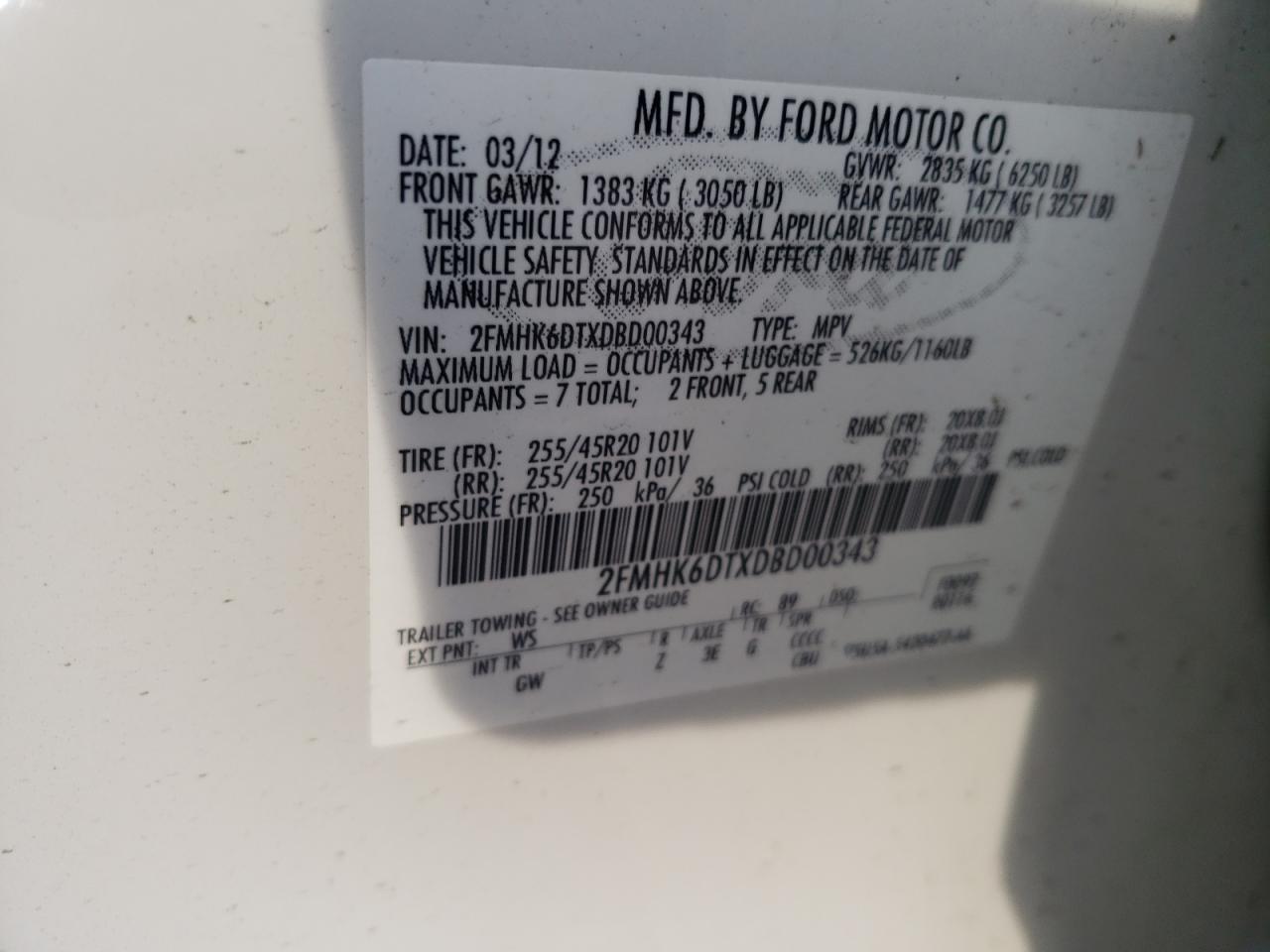 2013 Ford Flex VIN 2FMHK6DTXDBD00343 Copart auction photo, front end / rear end damage thumbnail 13
