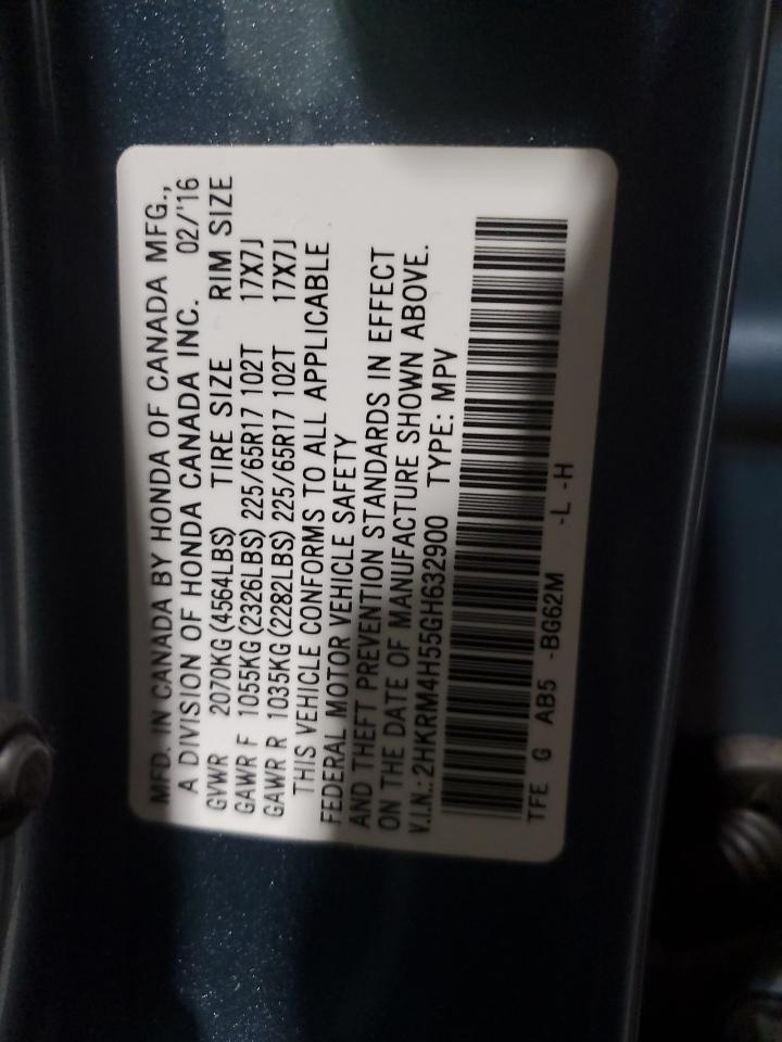 2016 Honda CR-V VIN 2HKRM4H55GH632900 Copart auction photo, side damage thumbnail 12