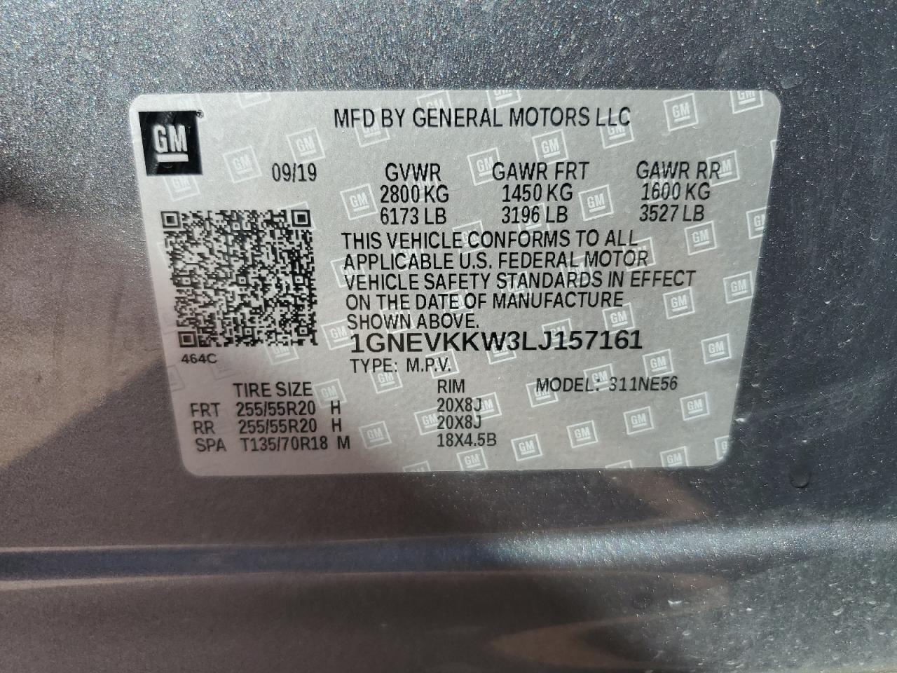 2020 Chevrolet Traverse VIN 1GNEVKKW3LJ157161 Copart auction photo, front end damage thumbnail 13