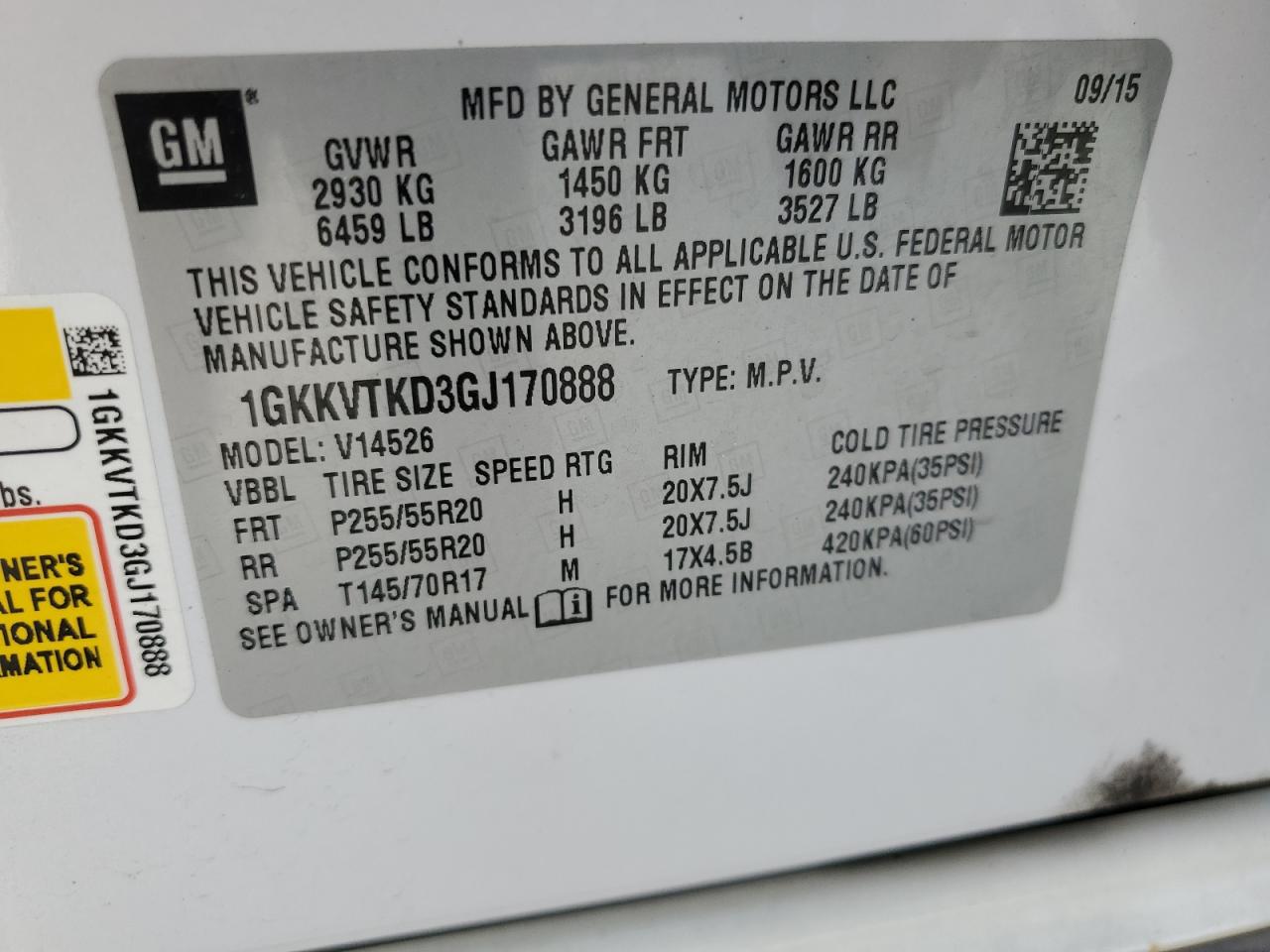 2016 GMC Acadia VIN 1GKKVTKD3GJ170888 Copart auction photo, front end / side damage thumbnail 14