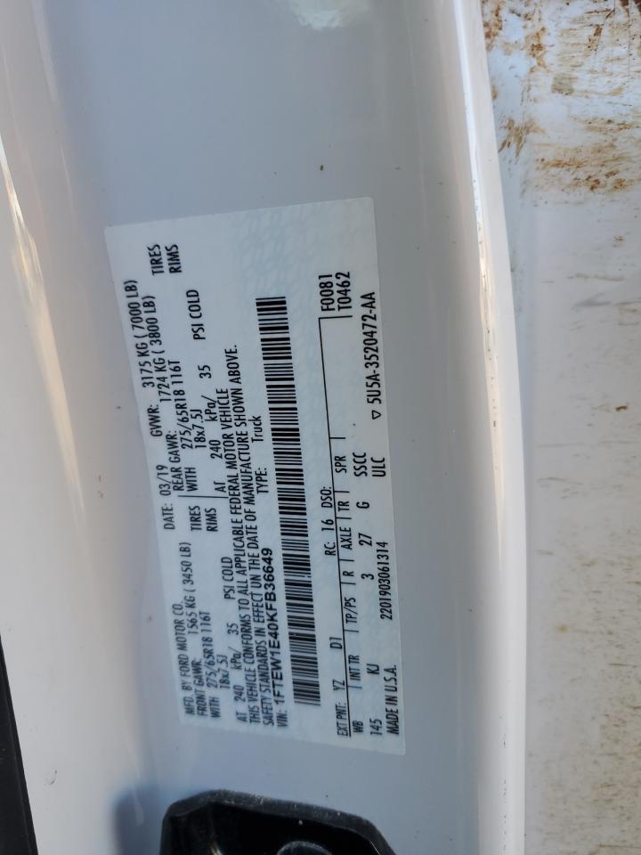 2019 Ford F-150 VIN 1FTEW1E40KFB36649 Copart auction photo, all over damage thumbnail 14