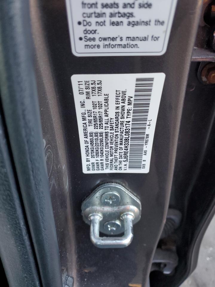2011 Honda CR-V VIN 5J6RE4H33BL083174 Copart auction photo, front end damage thumbnail 12