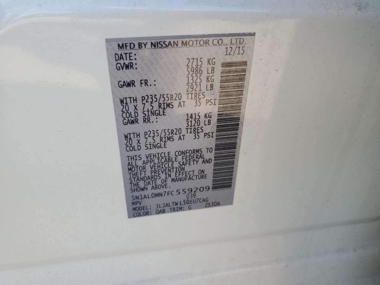 2015 Infiniti QX60 VIN 5N1AL0MN7FC559209 Copart auction photo, minor dent/scratches damage thumbnail 13