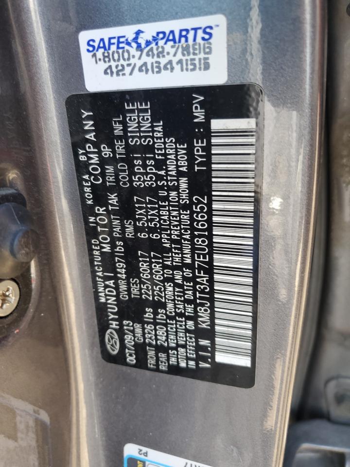 2014 Hyundai Tucson VIN KM8JT3AF7EU816652 Copart auction photo, front end damage thumbnail 14