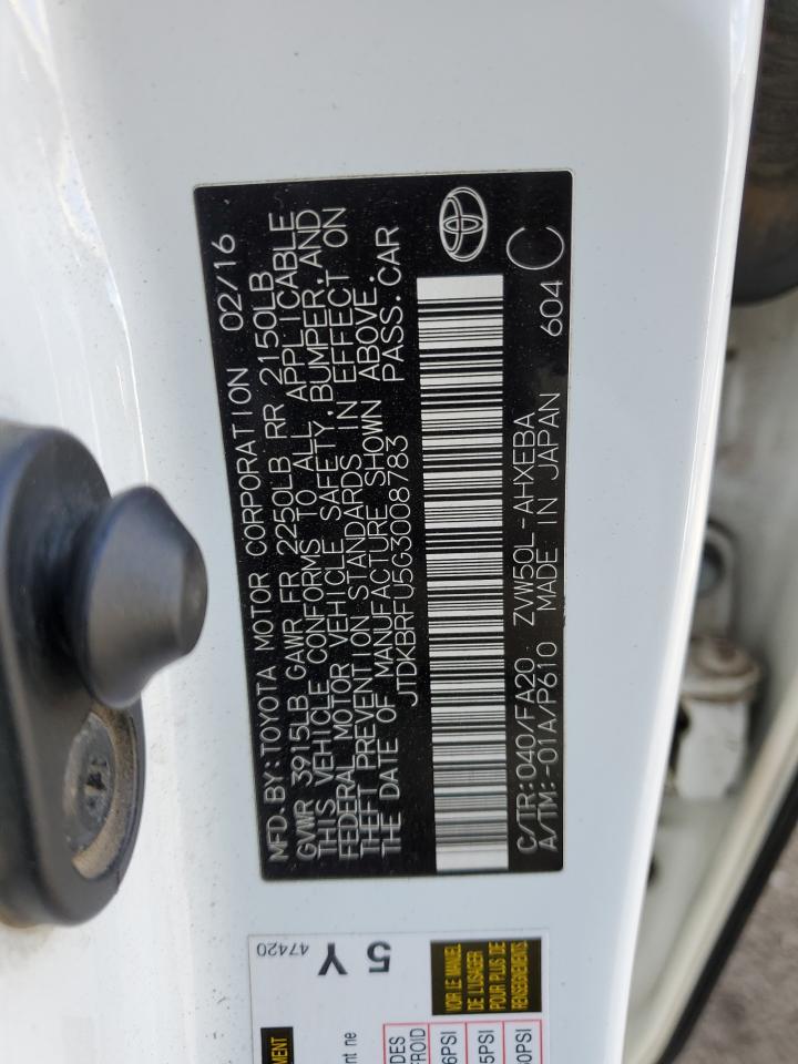 2016 Toyota Prius VIN JTDKBRFU5G3008783 Copart auction photo, front end damage thumbnail 14