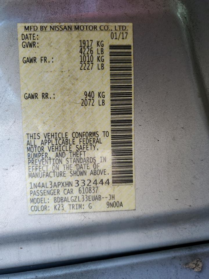2017 Nissan Altima VIN 1N4AL3APXHN332444 Copart auction photo, front end / rear end damage thumbnail 12