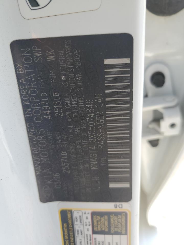2016 KIA Optima VIN KNAGT4L3XG5074846 Copart auction photo, front end damage thumbnail 15