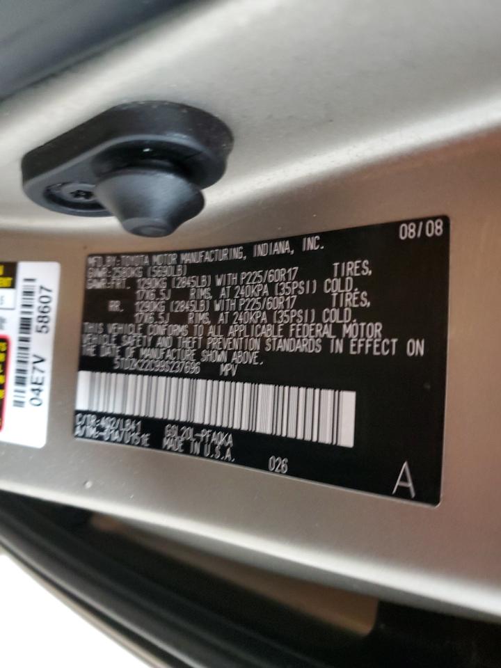 2009 Toyota Sienna VIN 5TDZK22C99S237696 Copart auction photo, front end / side damage thumbnail 13
