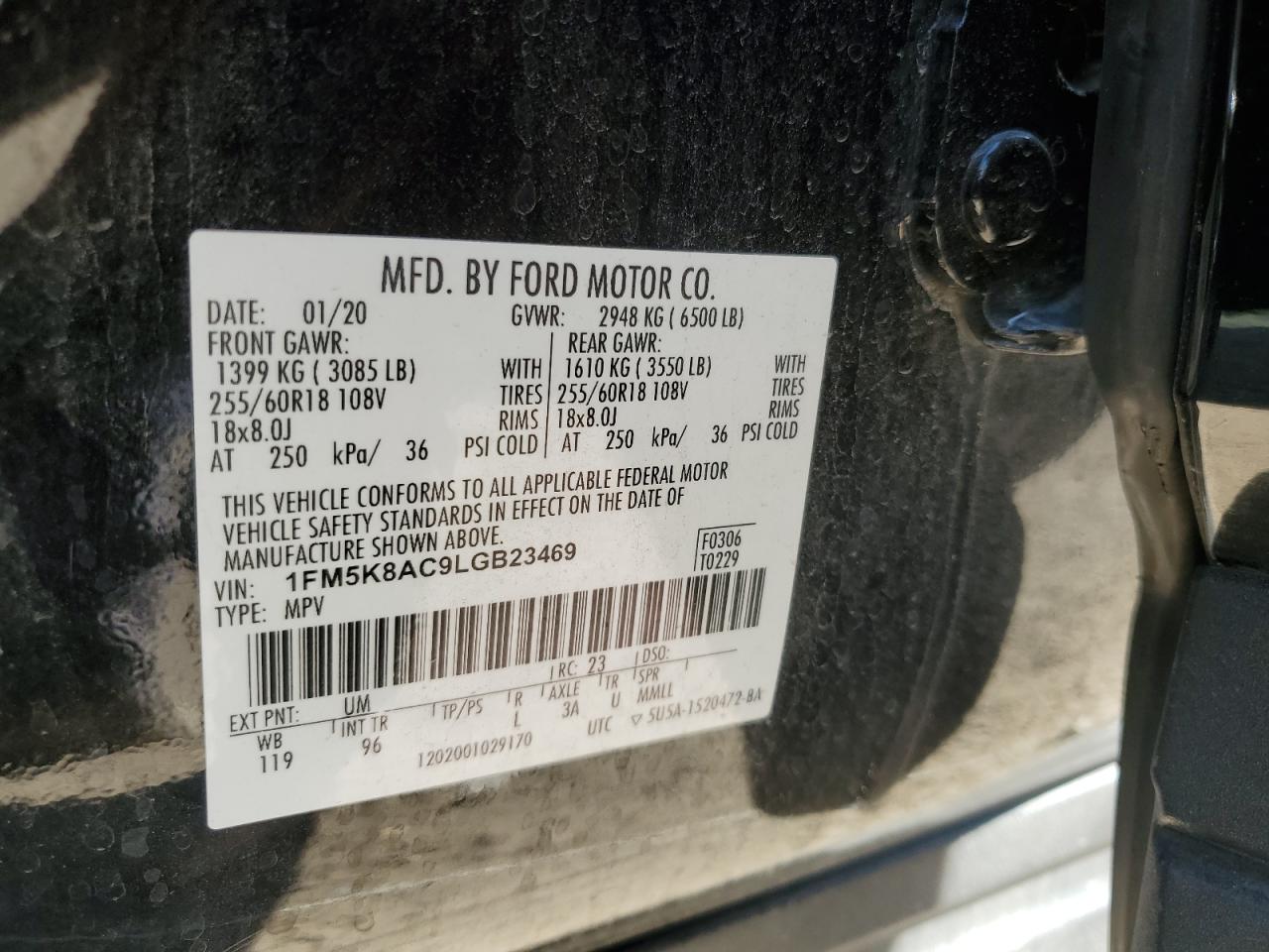 2020 Ford Explorer VIN 1FM5K8AC9LGB23469 Copart auction photo, front end / vandalism damage thumbnail 13