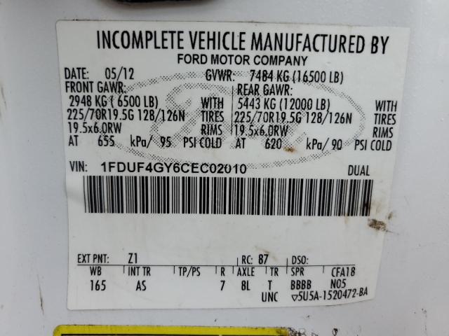 2012 Ford F450 VIN 1FDUF4GY6CEC02010 Copart auction photo, minor dent/scratches damage thumbnail 13
