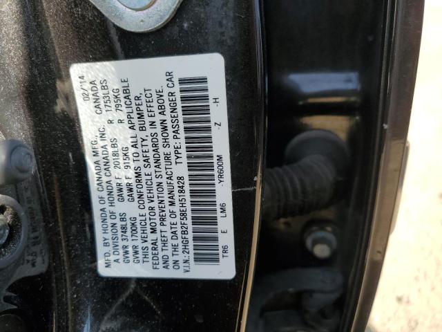 2014 Honda Civic VIN 2HGFB2F58EH518428 Copart auction photo, front end damage thumbnail 12
