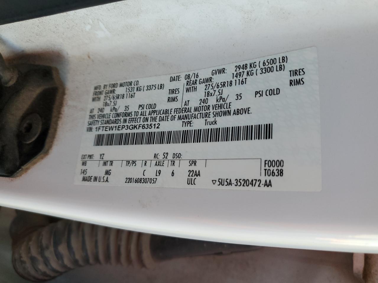 2016 Ford F-150 VIN 1FTEW1EP3GKF63512 Copart auction photo, front end damage thumbnail 12
