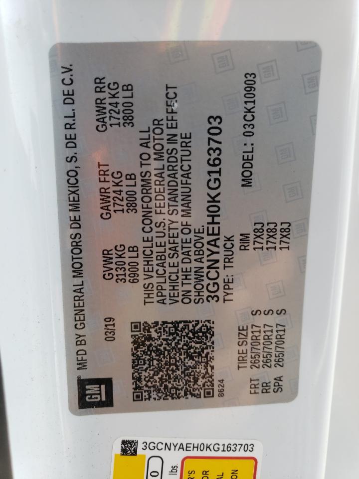 2019 Chevrolet Silverado VIN 3GCNYAEH0KG163703 Copart auction photo, hail damage thumbnail 12