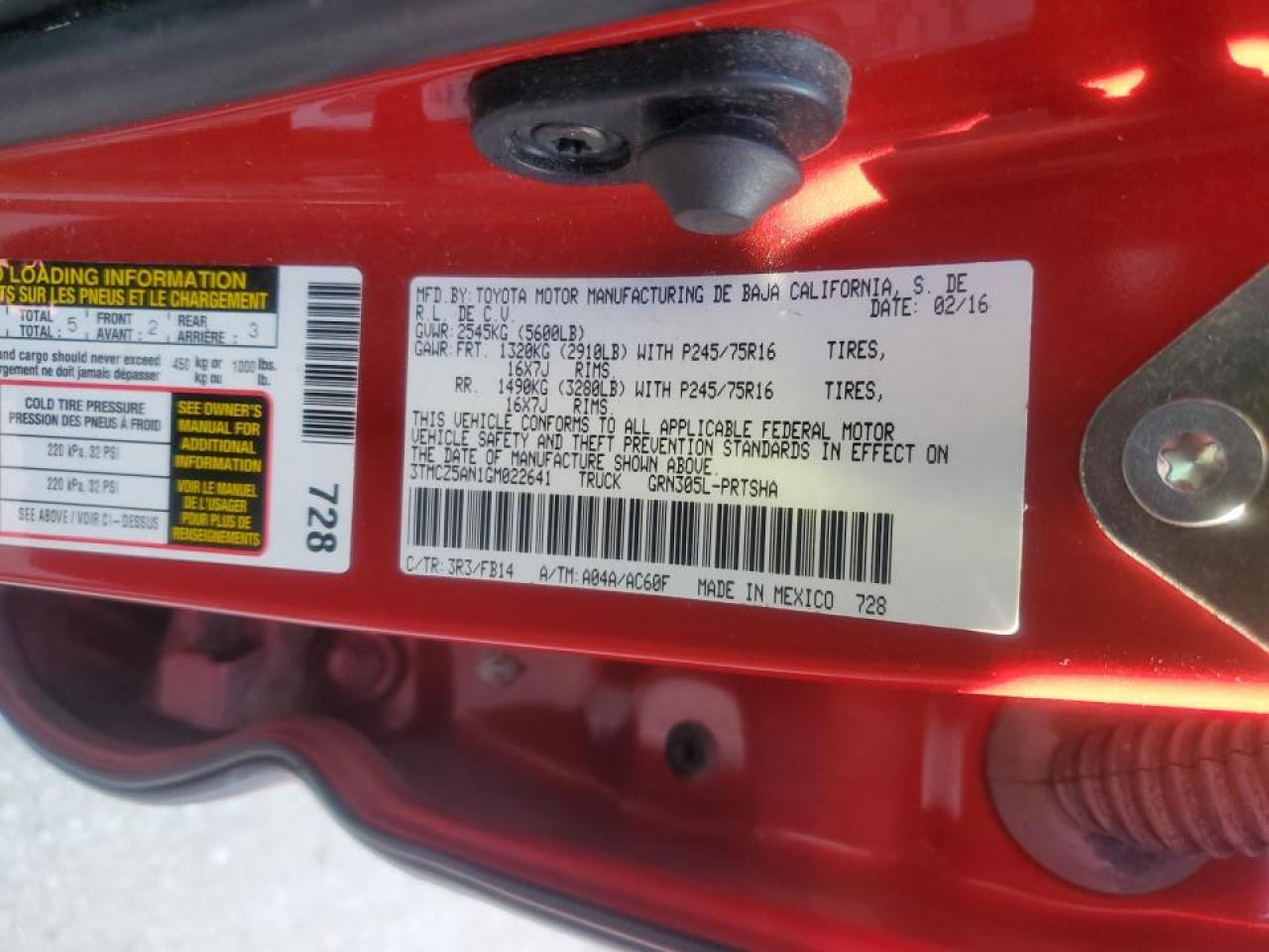 2016 Toyota Tacoma VIN 3TMCZ5AN1GM022641 Copart auction photo, front end damage thumbnail 14